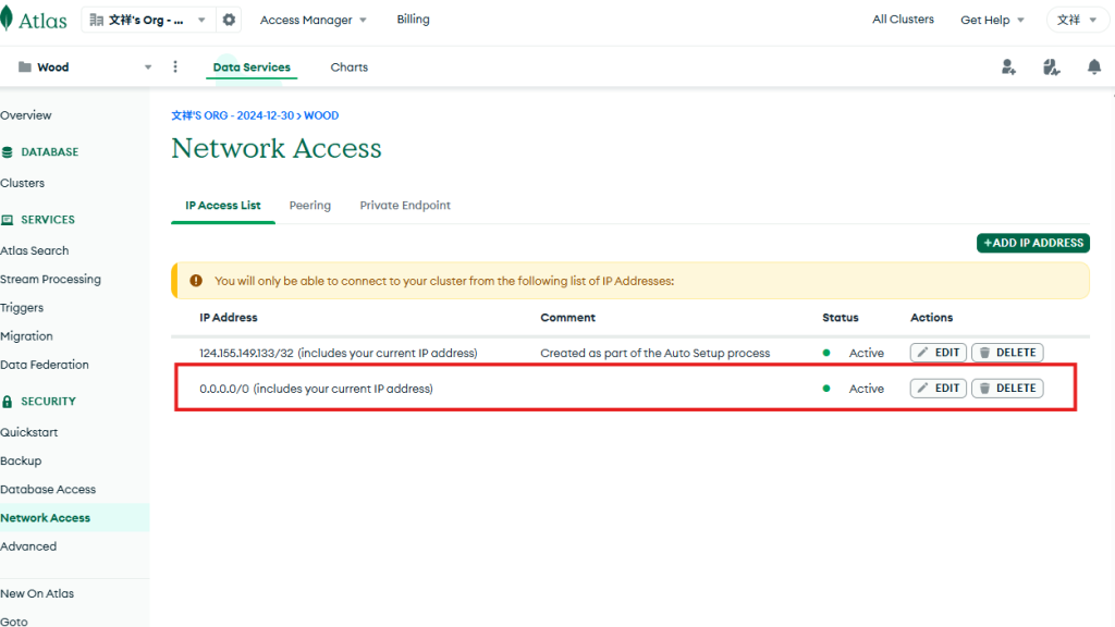 MongoDB Network Access